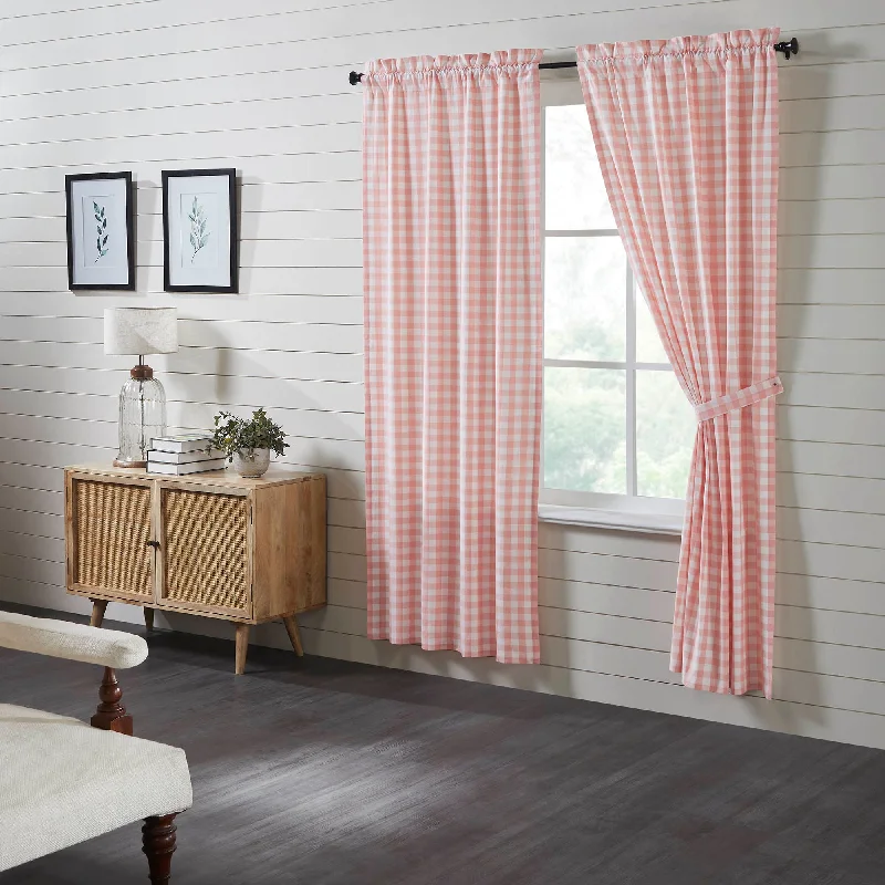 Annie Buffalo Coral Check Short Panel Curtain Set of 2 84"x40" VHC Brands