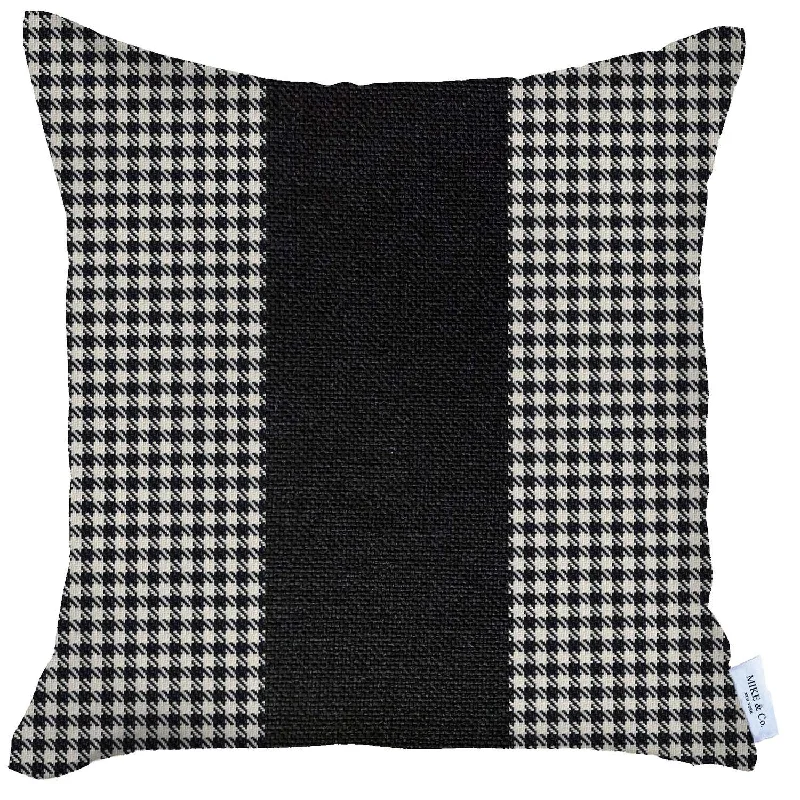 18" X 18" White And Black Houndstooth Zippered Handmade Polyester Throw Pillow Cover