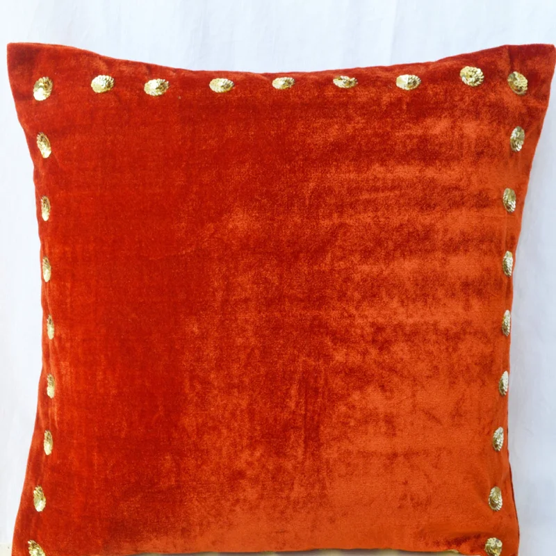 Custom Velvet Pillow Cover with Gold Sequin Embroidery