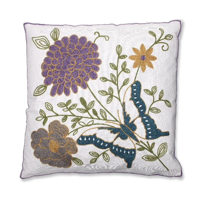 Butterfly Floral 18-Inch Embroidered Throw Pillow