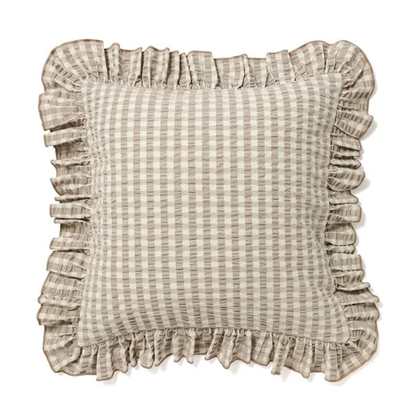 Frill Check Cushion Cover 450 x 450  Beige