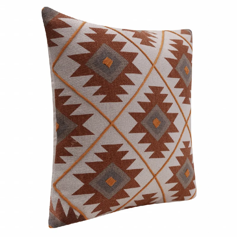 20" X 20" Rust And Off-White 100% Cotton Geometric Zippered Pillow