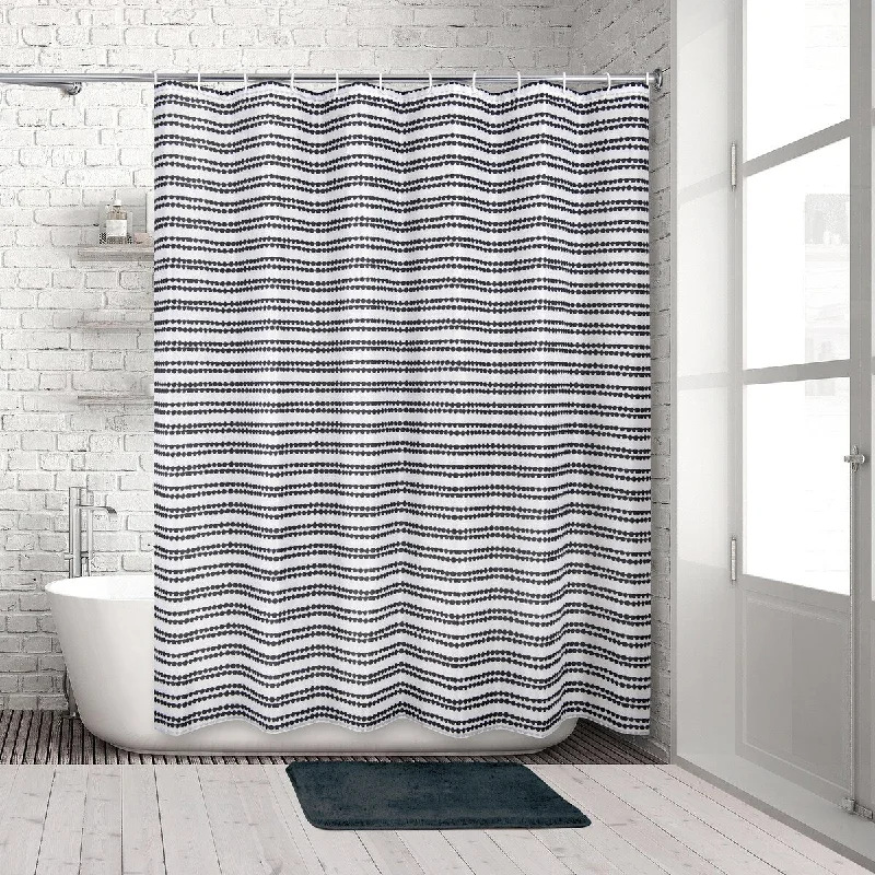 Monochrome 14-Piece Bath Set -Shower Curtain, Rug & Hooks - multi