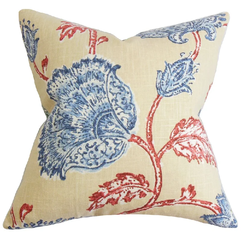 Parthenia Floral Euro Sham Red Blue