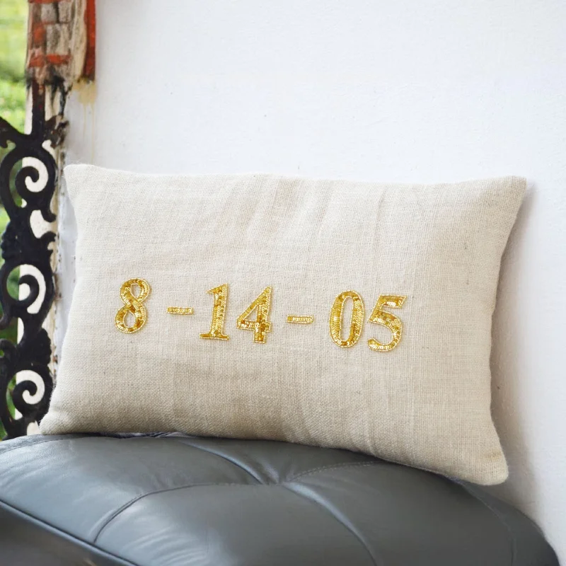 Custom Gold Lumbar Pillow Cover Decorative Pillows with Date to Remember