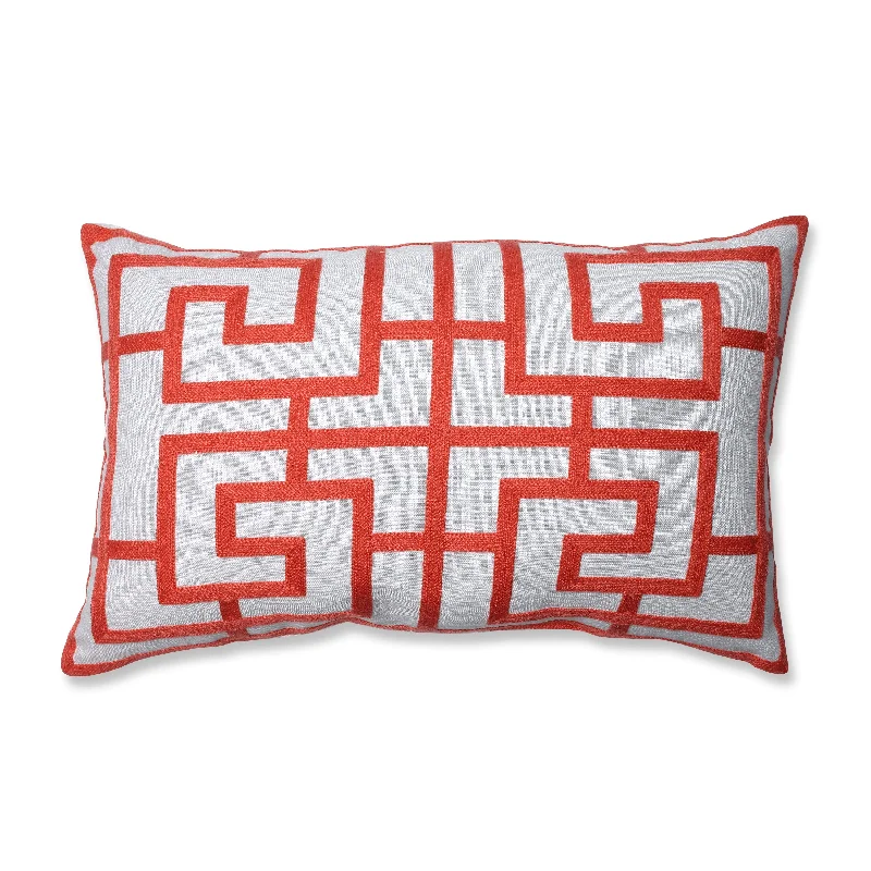 Embroidered Pink Geometric Rectangular Throw Pillow