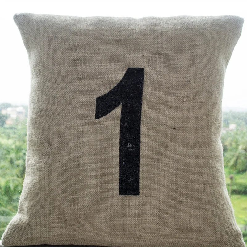 Burlap Number Pillows Customized Hand Painted Numeric Pillows Personalized Dorm Cushion