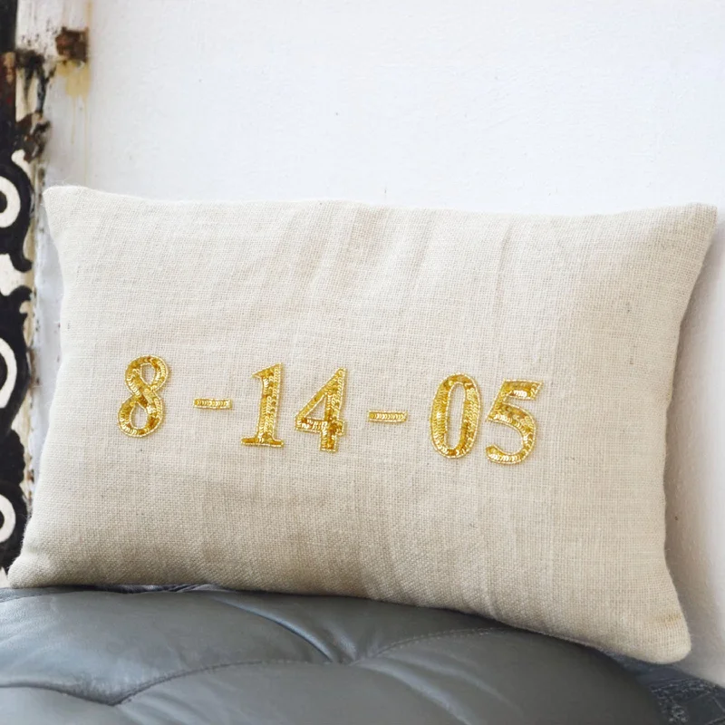 Personalized  pillows- Burlap pillows- Decorative throw pillows with monogrammed date to remember- Outdoor pillows-lumbar pillow