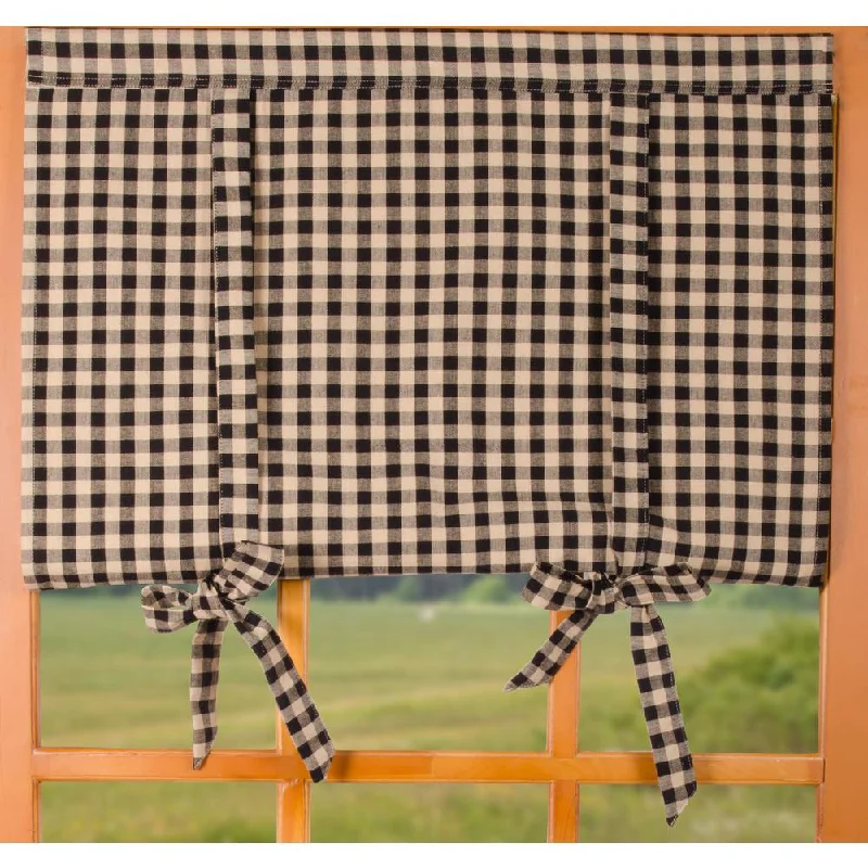 Heritage House Check Roll Tie Valance Black Nutmeg Lined VT100011